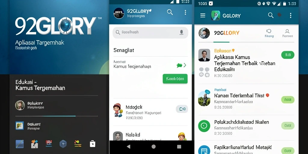 Antarmuka pengguna aplikasi Kamus Terjemahan 92GLORY yang menawan.